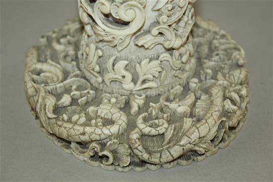 A large 19th century North European carved ivory vase and cover, probably German, 15in.